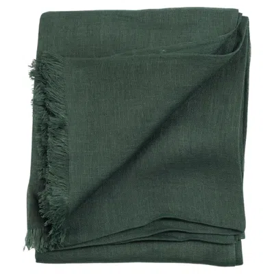Pre-owned Studio Variously Moss Deep Green Soft Linen Silk Classic Modern Artisanal Handwoven Scarf