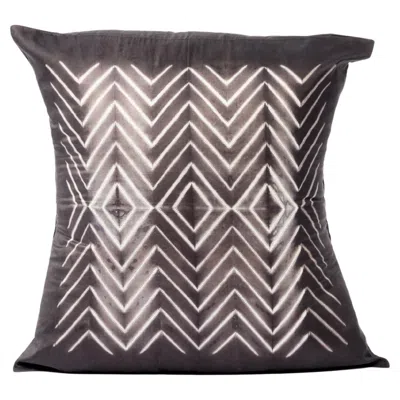 Pre-owned Studio Variously Naami Charcoal Black Wave Pattern Handcrafted Shibori Silk Artisanal Pillow
