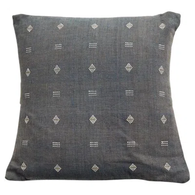 Pre-owned Studio Variously Nira Indigo Organic Cotton Handloom Pillow In Minimal Repeat Geometric Patterns In Blue