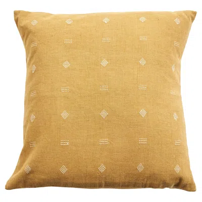 Pre-owned Studio Variously Nira Ochre Organic Cotton Handloom Pillow In Minimal Geometric Patterns In Orange