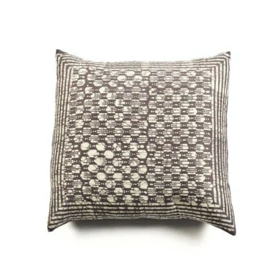 Studio Variously Oasis Charcoal Hand Crafted Wax Block Print Mulberry Silk Pillow In Black
