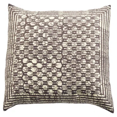 Pre-owned Studio Variously Oasis Charcoal Wax Block Print Modern Artisanal Mulberry Silk Pillow In Purple