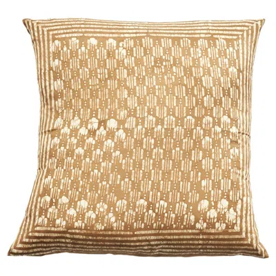 Pre-owned Studio Variously Oasis Gold Wax Block Print Modern Artisanal Mulberry Silk Pillow In Purple