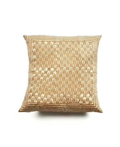 Studio Variously Oasis Hand Crafted Wax Block Print Mulberry Silk Pillow Cover Only In Gold
