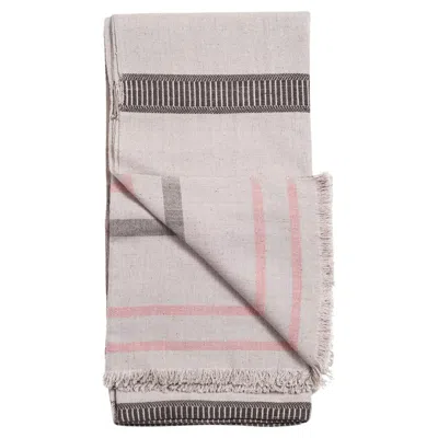 Pre-owned Studio Variously Organic Cotton Pewter Handloom Throw In Stripes Pattern & Soft Hues In Gray