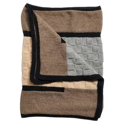 Pre-owned Studio Variously Plush Alpaca Muhu Brown Gray Throw Shawl Hand Knitted By Peruvian Artisans
