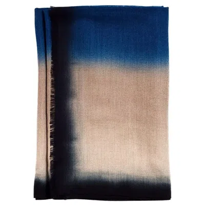 Pre-owned Studio Variously Prussian Ombre Dyed Cashmere Merino Artisanal Scarf In Black
