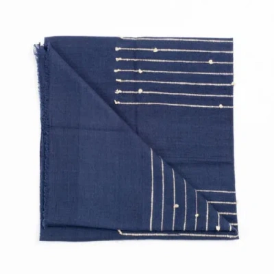 Studio Variously Rosewood Indigo With Hand Knotted Stripes Handloom Merino Throw In Blue