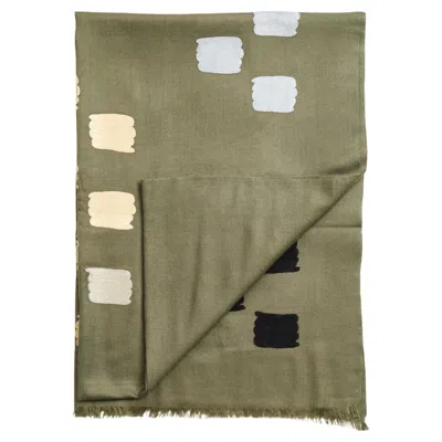 Pre-owned Studio Variously Sahara Olive Green Modern Artisanal Soft Hand Embroidered Hand Woven Scarf