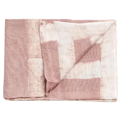 Pre-owned Studio Variously Salmon Linen Scarf In Salmon Pink , Block Printed Pattern , Handmade By Artisans