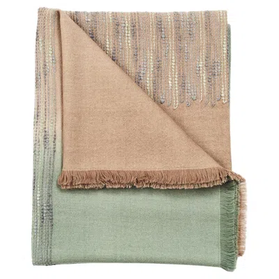 Pre-owned Studio Variously Salvia Modern Queen Bedspread Hand-woven Hand Embroidered In Soft Merino In Brown