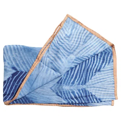 Pre-owned Studio Variously Samu Modern Artisanal Indigo White Square Silk Chiffon Scarf With Gold Silk Hem