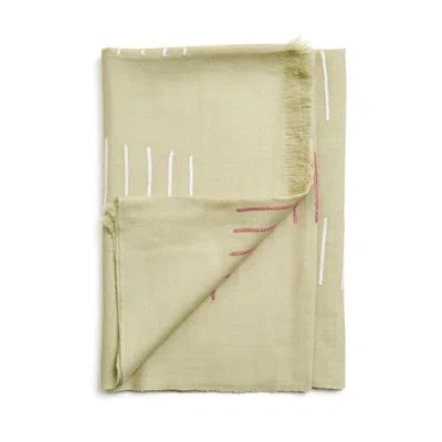 Studio Variously Sea Salt Pastel Green Hand Woven Hand Embroidered Silk Merino Classic Scarf