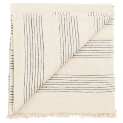 Pre-owned Studio Variously Silica Chalk Off White And Gray Stripes Pattern Handwoven Merino Modern Throw