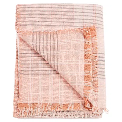 Pre-owned Studio Variously Silica Rose Stripes Pattern Soft Handwoven Merino Modern Artisanal Throw In Red