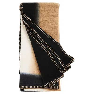 Pre-owned Studio Variously Siro Brown & Off White Ombre Textured Modern Throw In Merino & Hand Stitched Hem