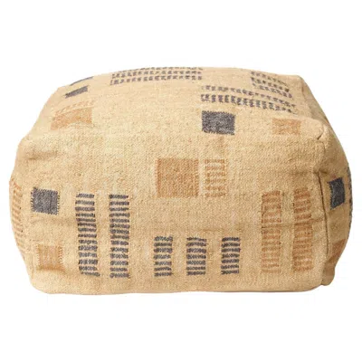 Pre-owned Studio Variously Textured Wheat Pouf Cover In Jute And Cotton By Artisans In Soft Earthy Hues In Sand