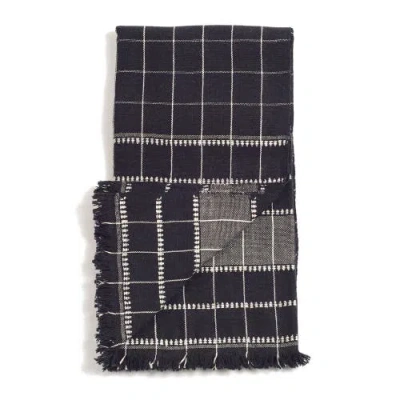 Studio Variously Treacle Checks Pattern Hand Spun Organic Cotton Handloom Throw In Black