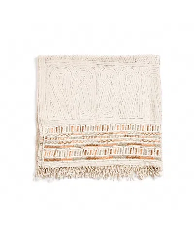 Studio Variously Unah Coral Fully Hand Embroidered Handwoven Organic Cotton Throw In Neutral