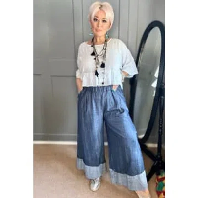 Studio Wide Leg Turn Up Denim Trousers In Blue