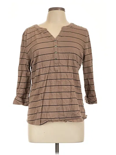 Pre-owned Studio Works 3/4 Sleeve Top Brown V-neck Tops