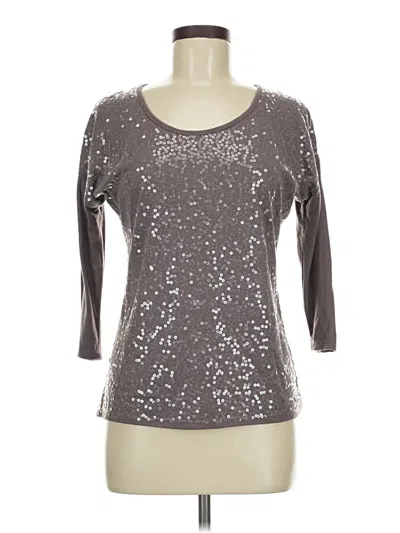 Pre-owned Studio Y 3/4 Sleeve Top Silver Metallic Pattern Scoop Neck Tops
