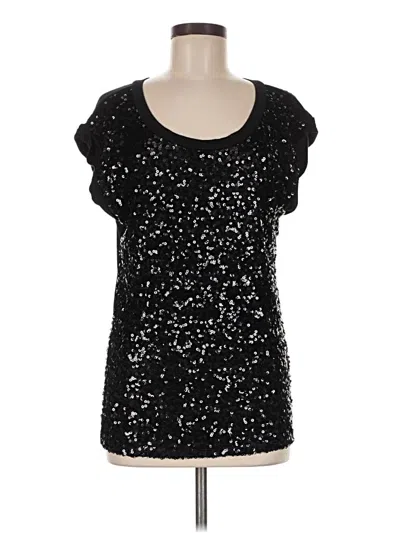 Pre-owned Studio Y Short Sleeve Top Black Solid Pattern Scoop Neck Tops