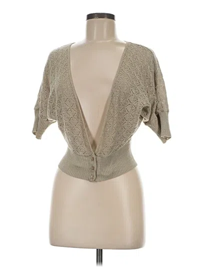 Pre-owned Studio Y Short Sleeve Top Tan Plunge Neckline Tops In Brown