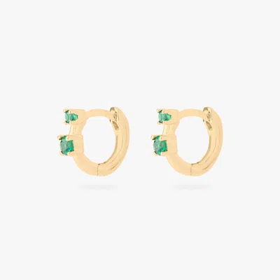 Studs Micro Duo Cz Huggie In Gold/green