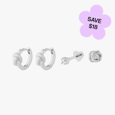 Studs Romantic Roses Set In Silver
