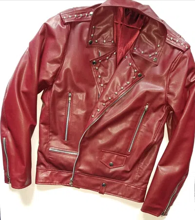 Pre-owned Studsbydesign Men's M L Xl Size Faux Burgundy Vintage Leather Jackets Custom Made Hand Studded In Bugundy