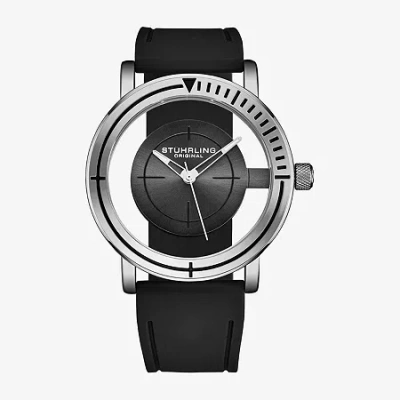 Stuhrling Aviator Mens Black Strap Watch 3915 2 In Burgundy