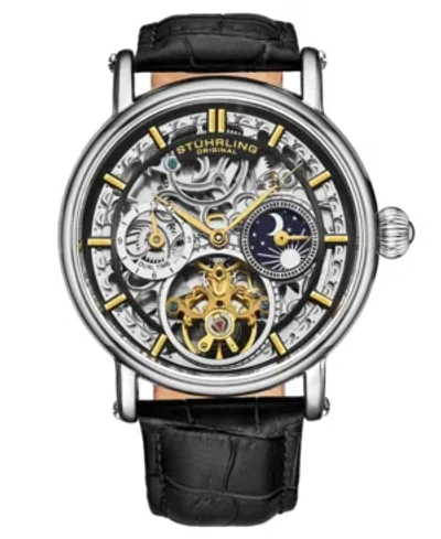 Stuhrling Men's Automatic Black Alligator Embossed Genuine Leather Strap Watch 43mm