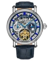 Stuhrling Men's Automatic Blue Alligator Embossed Genuine Leather Strap Watch 43mm In Blue