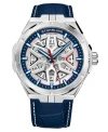 Stuhrling Men's Automatic Blue Alligator Embossed Genuine Leather Strap With White Stitching Watch 44mm In Blue
