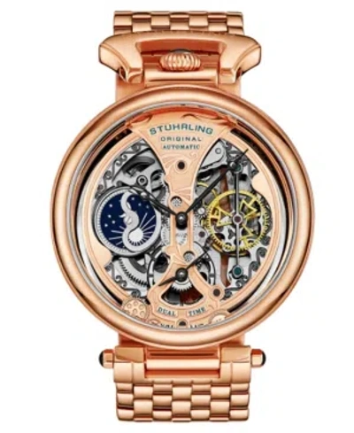 Stuhrling Men's Automatic Rose Gold-tone Link Bracelet Watch 46mm In Pink
