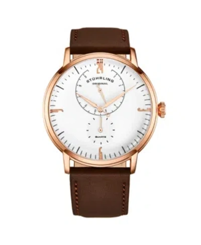 Stuhrling Men's Brown Genuine Leather Strap Watch 42mm
