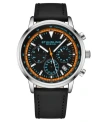 Stuhrling Men's Chrono Black Genuine Leather Strap Watch 44mm In Orange