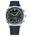 Stuhrling Men's Chrono Blue Genuine Leather Strap Watch 44mm In Blue
