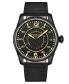 Stuhrling Men's Quartz Black Genuine Leather Strap Watch 44mm In Black