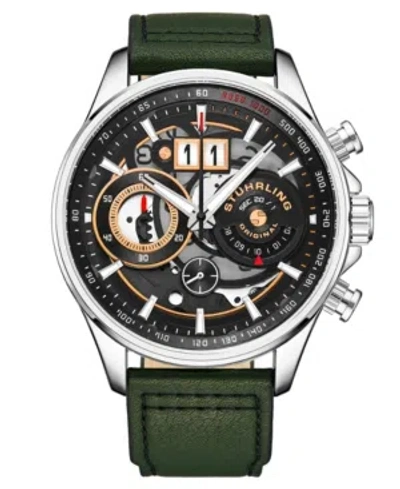 Stuhrling Men's Quartz Green Genuine Leather Strap Watch 45mm In Black