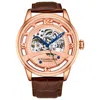 Stuhrling Men's Brown Leather Strap Watch 48mm In Gold