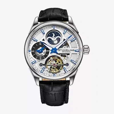 Stuhrling Mens Automatic Black Leather Strap Watch 3918 1 In Multi