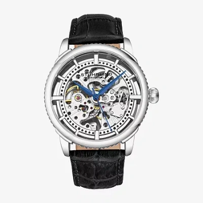 Stuhrling Mens Automatic Black Leather Strap Watch 3933 1