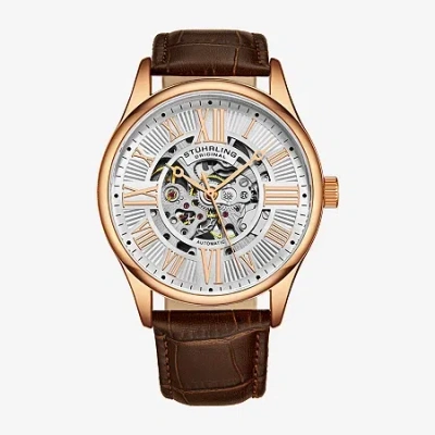 Stuhrling Mens Automatic Black Leather Strap Watch 3942 4 In Burgundy