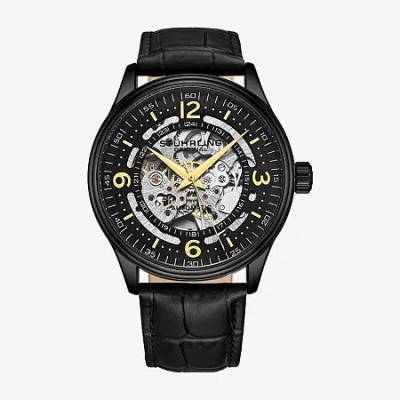 Stuhrling Mens Automatic Black Leather Strap Watch 3947 4
