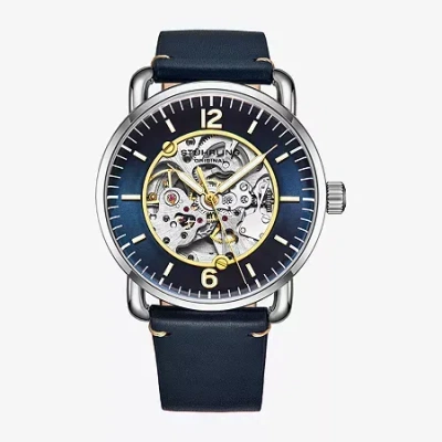 Stuhrling Mens Automatic Blue Leather Strap Watch 3972.1