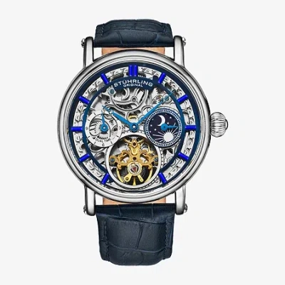 Stuhrling Mens Automatic Blue Leather Strap Watch 4000.1