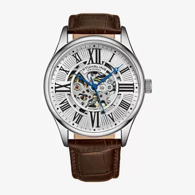 Stuhrling Mens Automatic Brown Leather Strap Watch 3942 1