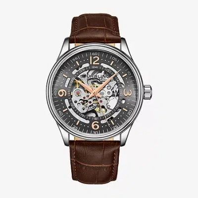 Stuhrling Mens Automatic Brown Leather Strap Watch 3947 3